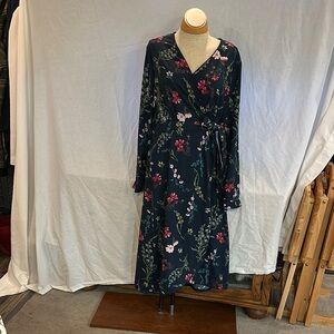 Floral Wrap Dress in navy blue